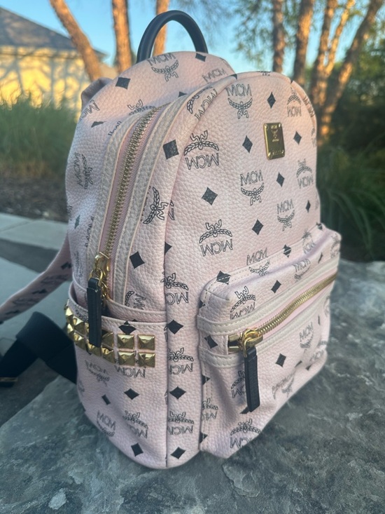MCM Pink Visetos Mini Backpack with Gold Hardware main image 3